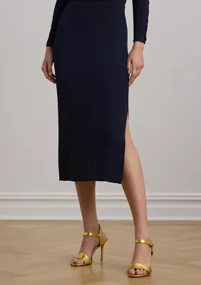Lauren Ralph Lauren Women's Rib Knit Pencil Midi Skirt, Navy Blue, Small | Belk