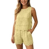 Luvior Women's Summer Fashion Embroidery 2 Piece Outfit Lace Up Tie Front Top and High Waist Shor... | Walmart (US)