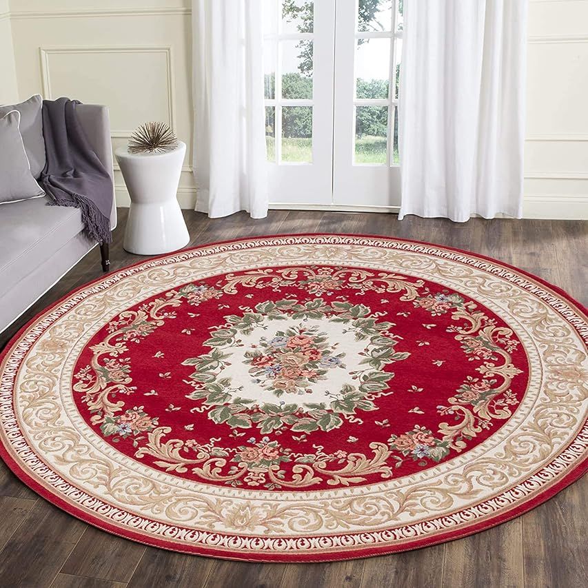 HiiARug Round Area Rugs 4ft Vintage Medallion Red Round Area Rug Noble Red Floral Traditional Area R | Amazon (US)