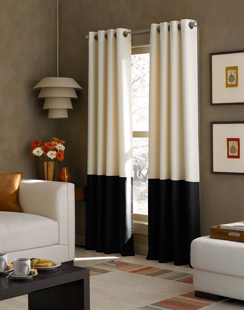 Curtainworks 1Q80370ARE Kendall Color Block Grommet Curtain Panel, 95 inch, Cream/Black | Amazon (US)
