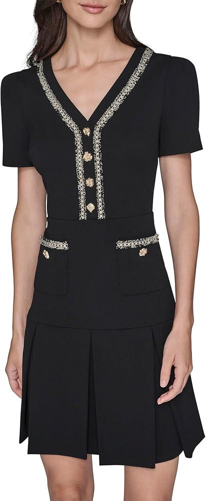 Karl Lagerfeld Women's Short Sleeve Scuba Crepe A-line Dress | Amazon (US)