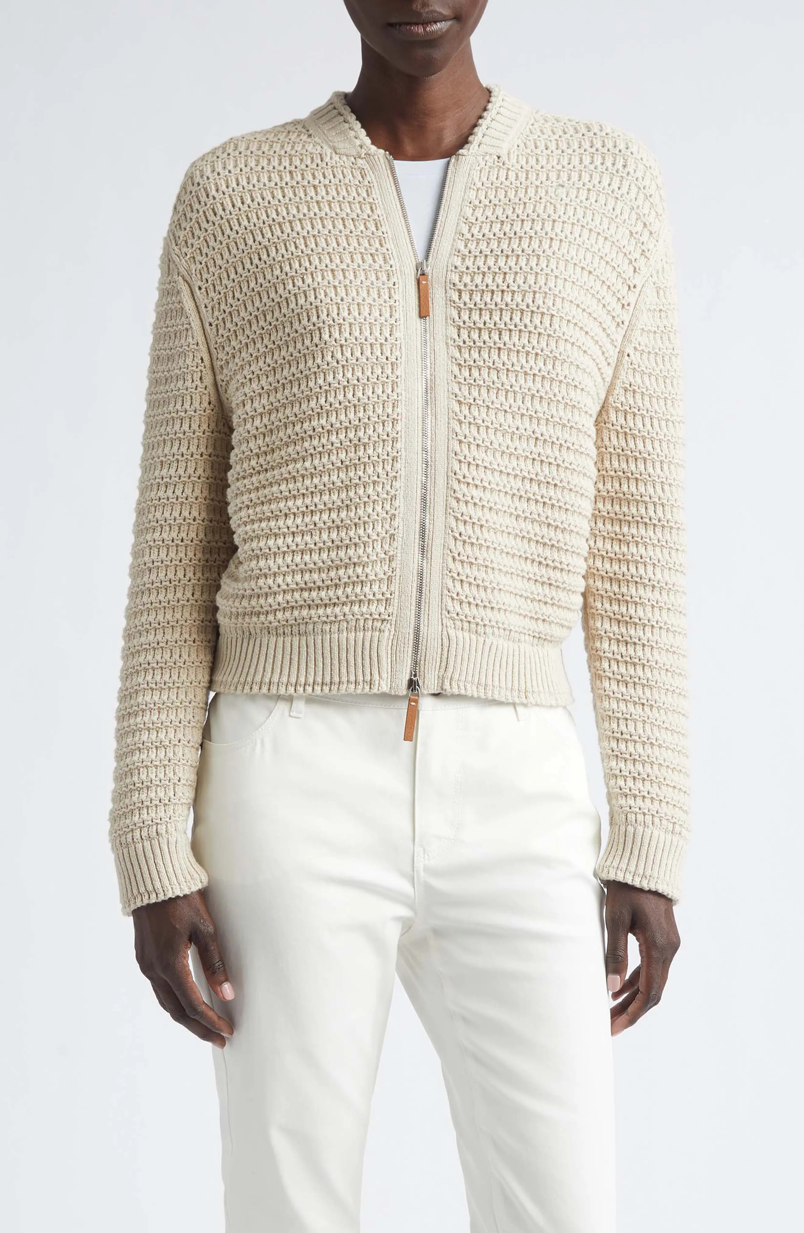 Textured Stitch Wool & Cotton Bomber Cardigan (Women) | Nordstrom | Nordstrom