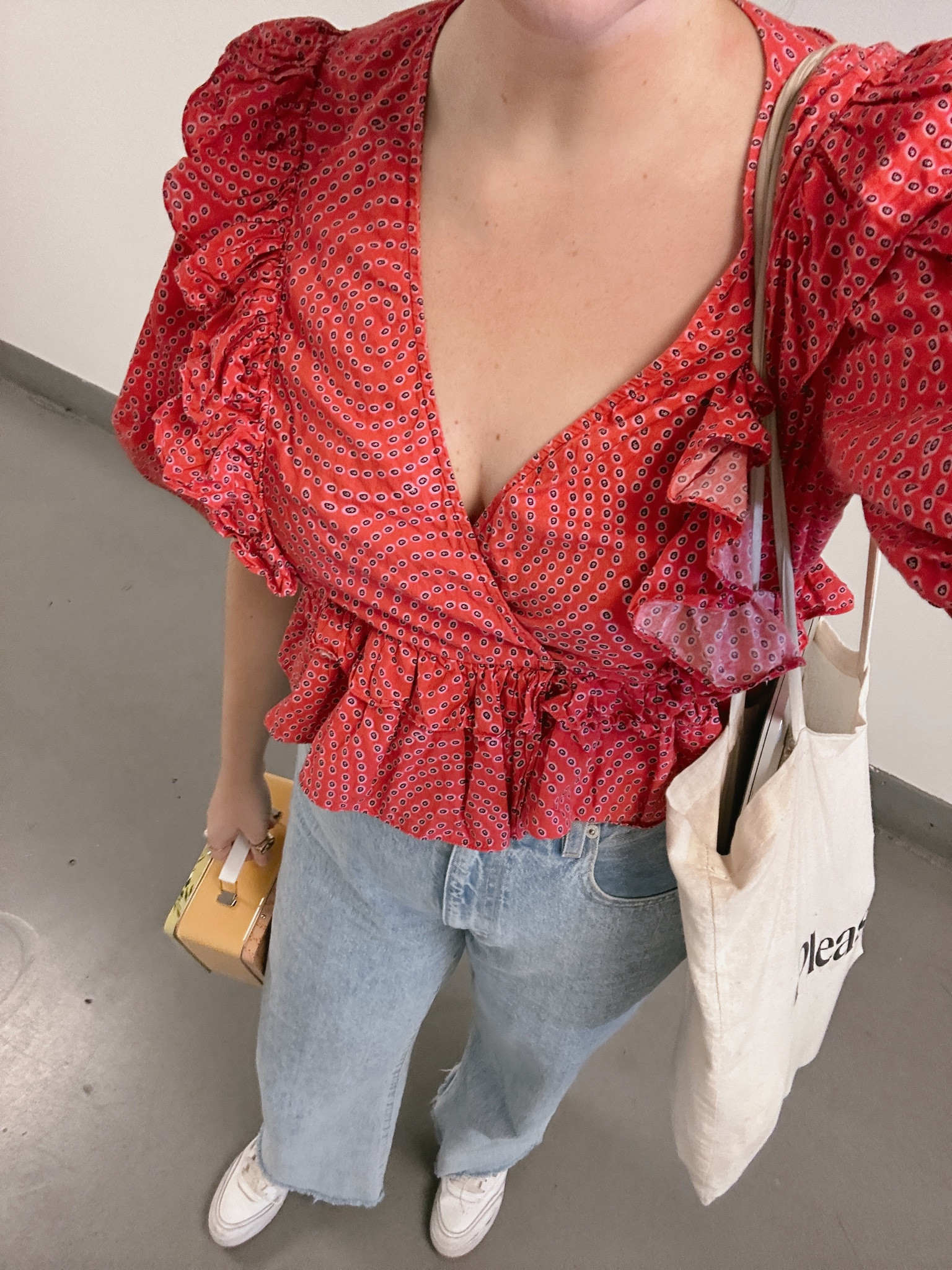 rhode Short Sleeve Elodie Top, rent the runway, budget friendly, affordable, pink cropped blouse, spring / summer, shopbop SLVRLAKE Grace High Rise Wide Leg Jeans, light wash, casual outfit, work outfit, office outfit, gold jewelry from Amazon (hoop earrings, rings), Reebok Club C Extra Sneakers, comfy shoes, harry styles pleasing canvas tote bag, lunch box from Amazon 

#LTKfindsunder100 #LTKstyletip #LTKfindsunder50