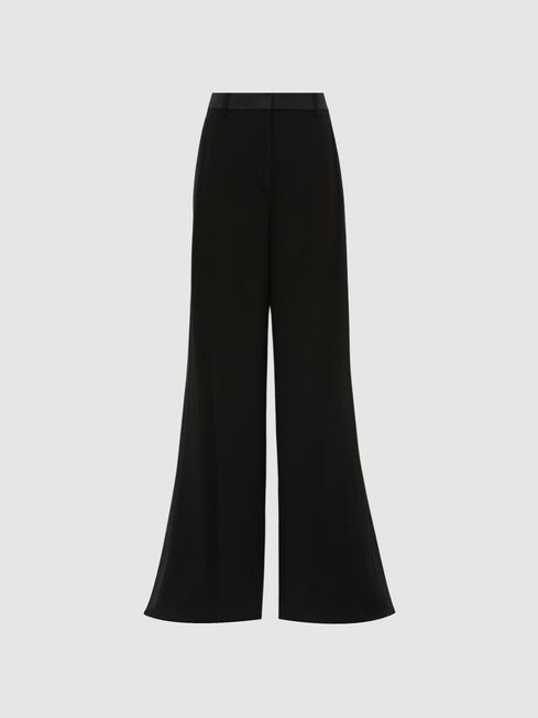 Reiss Black Sienna Regular Extreme Split Wide Leg Trousers | Reiss UK