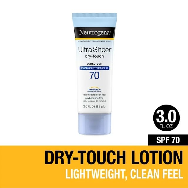 Neutrogena Ultra Sheer Dry-Touch Sunscreen Lotion, SPF 70 Face Sunblock, 3 fl oz | Walmart (US)