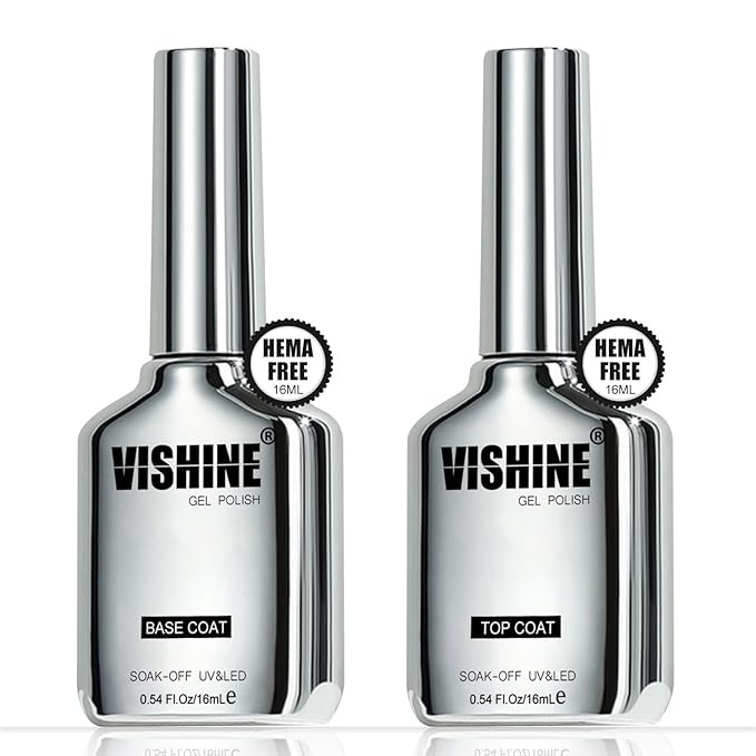 Vishine 2Pcs 0.54Oz Gel HEMA FREE Top Coat and Base Coat for Gel Nail Polish Color No Wipe Top Co... | Amazon (US)