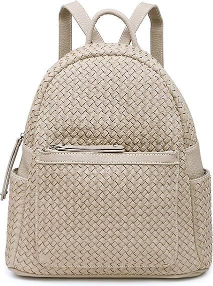 Women Backpack Purse Woven Trendy Stylish Casual Dayback Handbag (Ivory Large) | Amazon (US)