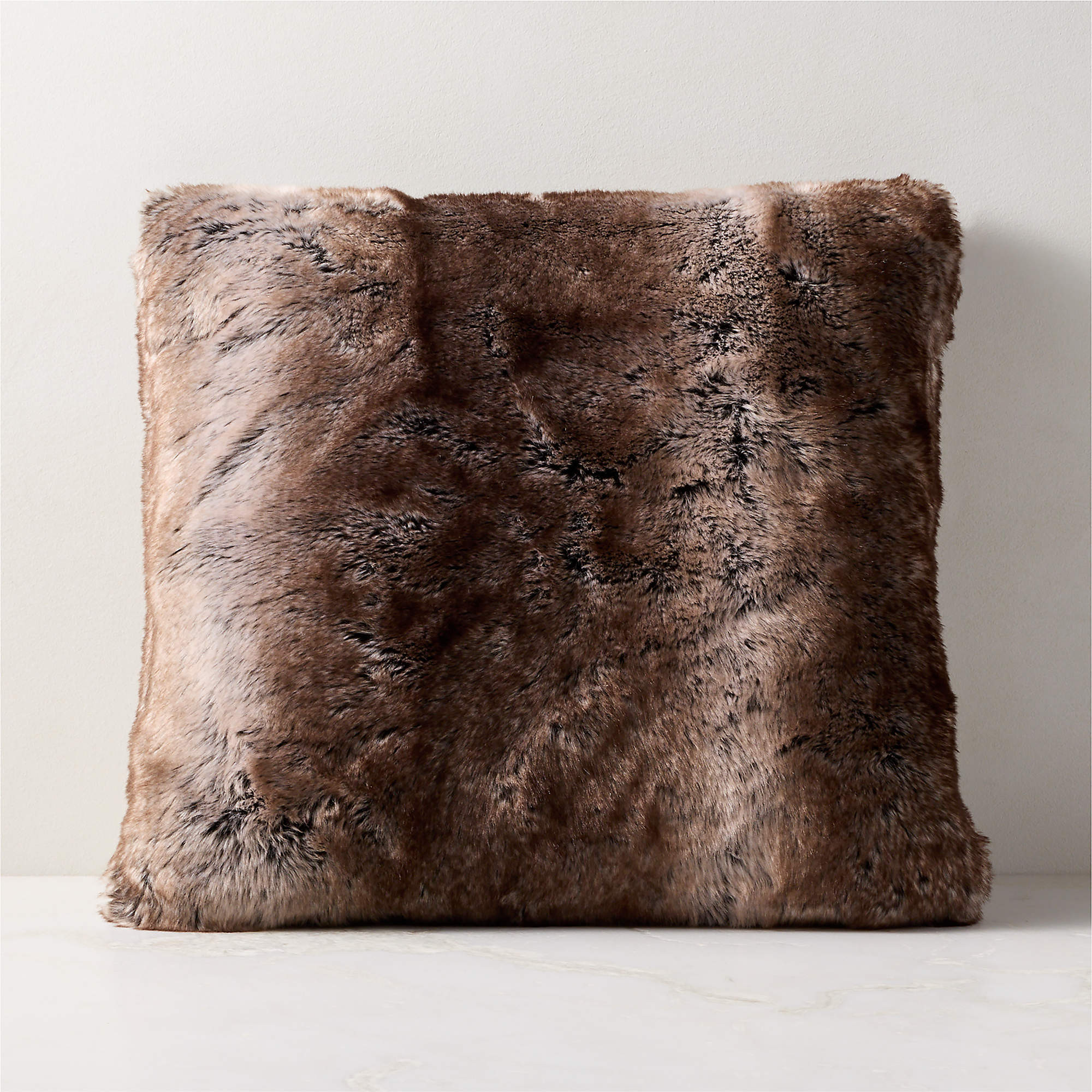 Dorian Taupe and Green Faux Fur Throw Pillow With Down-Alternative Insert 20"x20" | CB2 | CB2