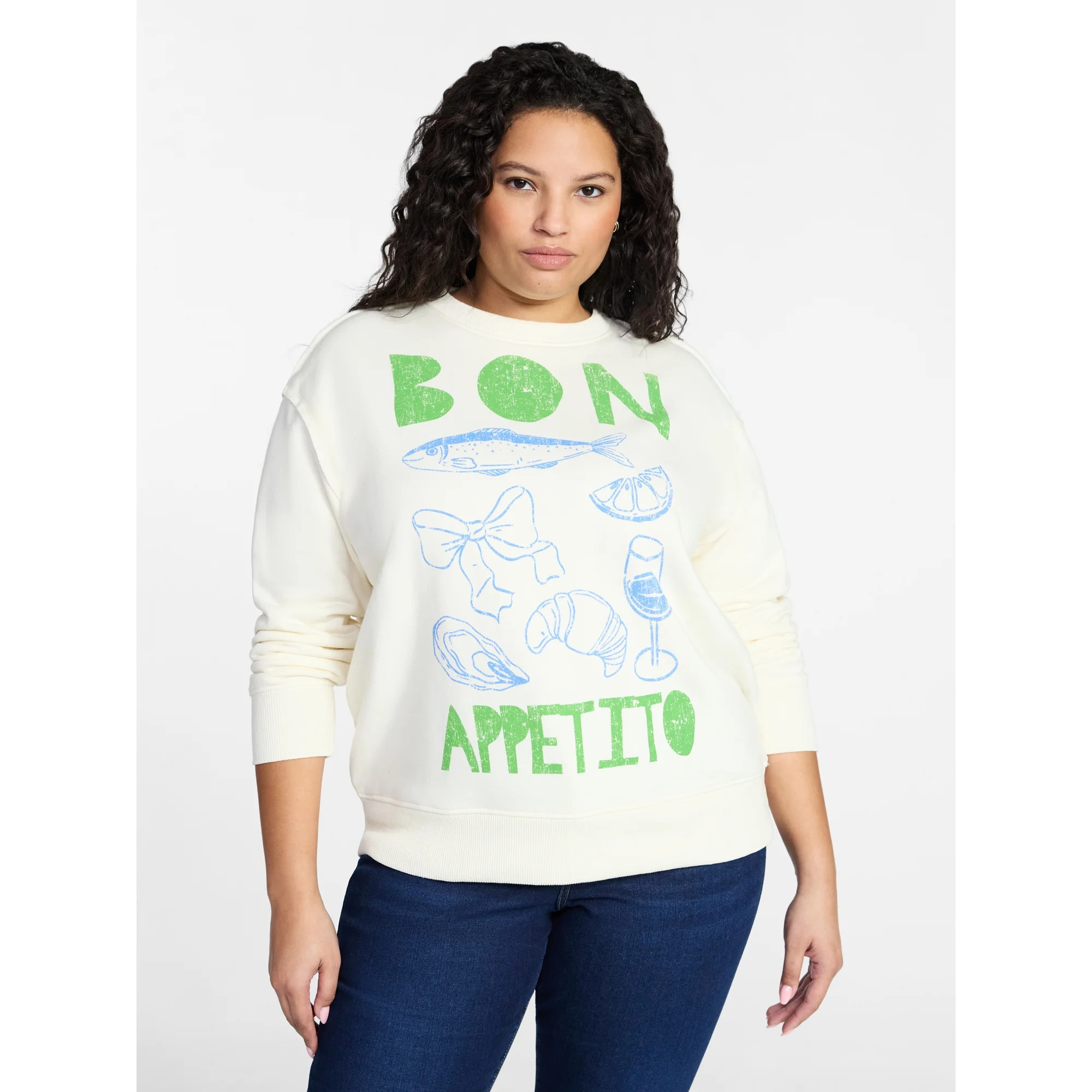 Terra & Sky Women's Plus Size Bon Appetito Graphic Sweatshirt, Sizes 0X-5X | Walmart (US)