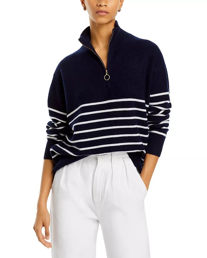 Mock Neck Quarter Zip Striped Cashmere Sweater - 100% Exclusive | Bloomingdale's (US)