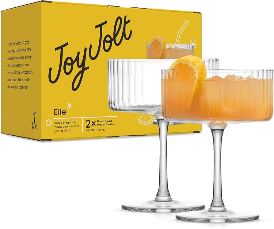 JoyJolt Elle Fluted 10oz Coupe Glass Set of 2, Unique Champagne Glasses for Cocktails and Martini... | Amazon (US)