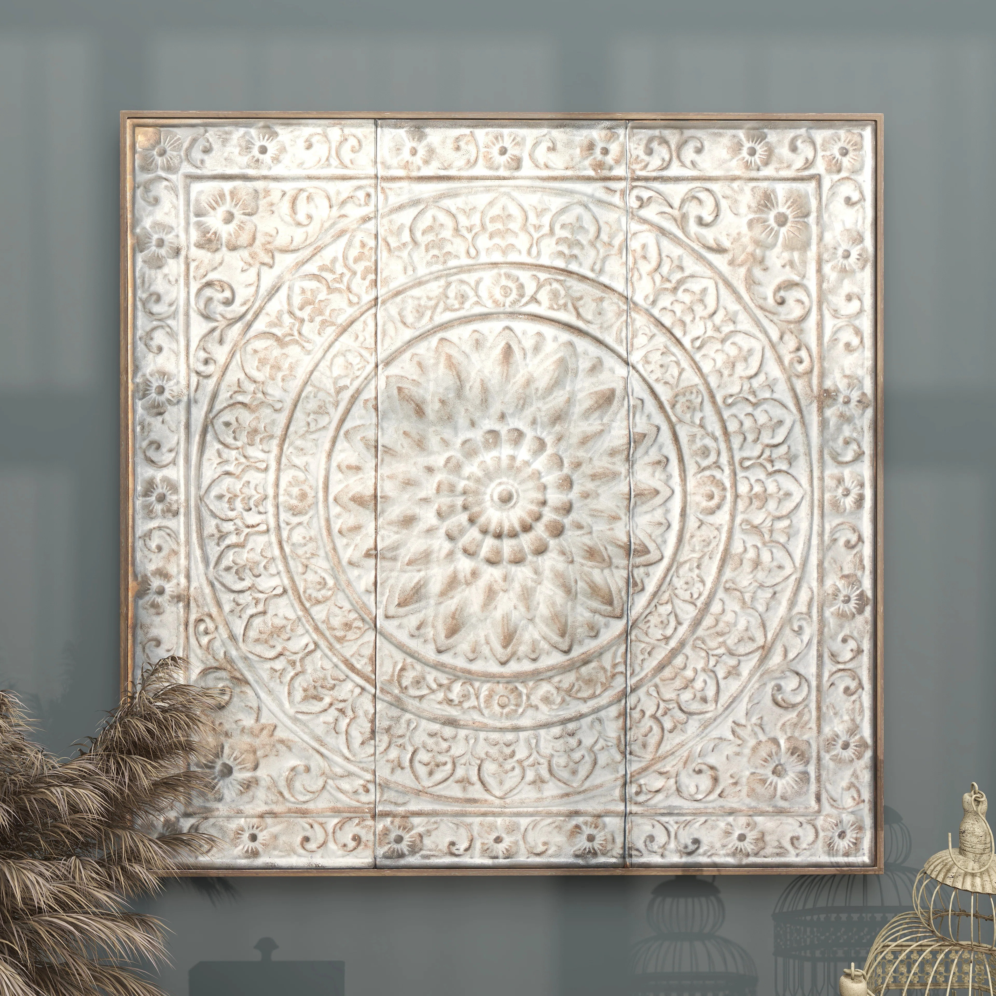 Cvitko Metal Embossed Scroll Floral Wall Decor with Gray Backing | Wayfair North America