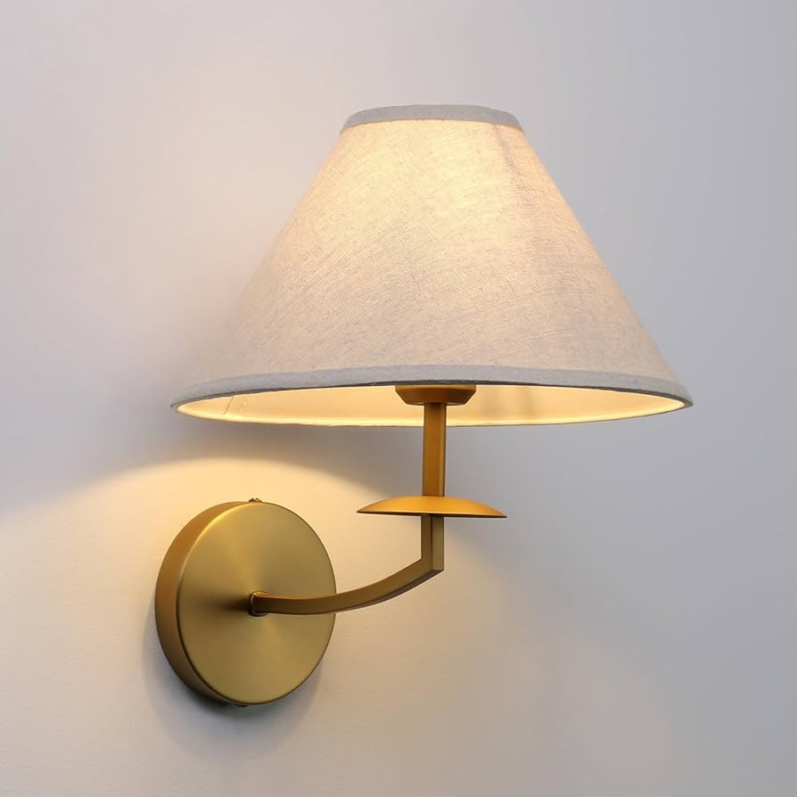 Pathson Hardwired Fabric Wall Sconce Linen Big Cone Lampshade, Vintage Wall Vanity Light Fixture ... | Amazon (US)