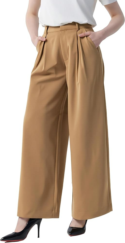 Tronjori Women High Waist Casual Wide Leg Long Palazzo Pants Trousers Regular Size | Amazon (US)
