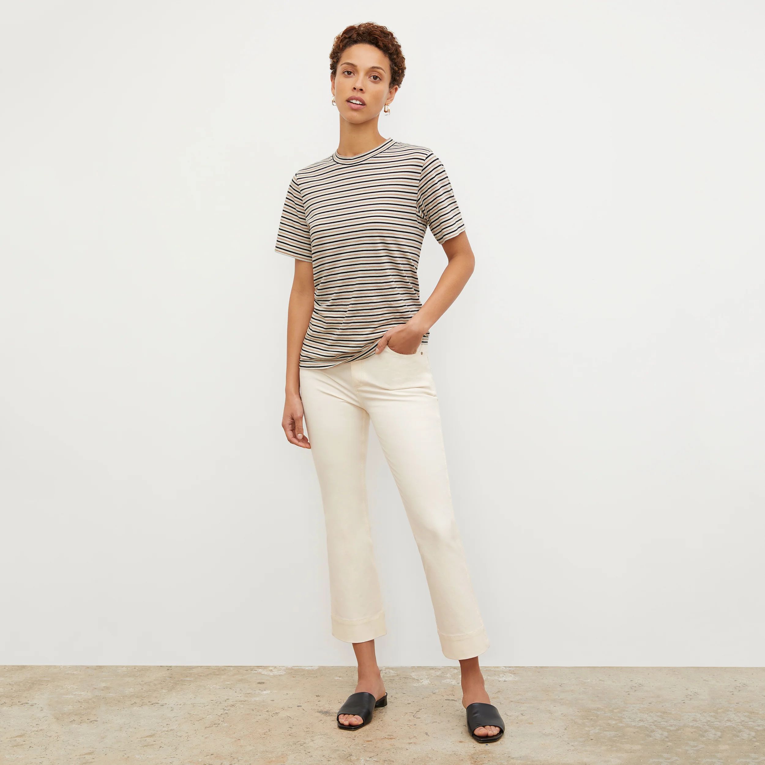 Leslie T-Shirt - Thin Striped Pima Cotton :: Tan / Black | MM LaFleur