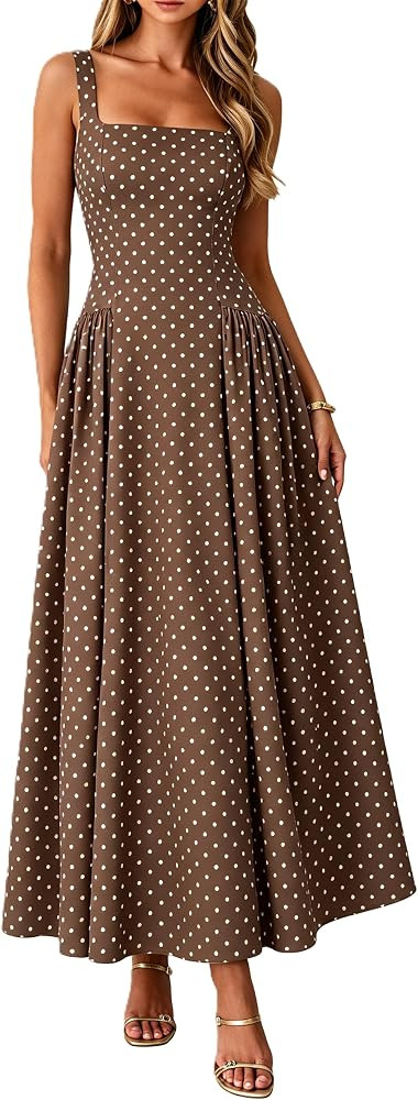 FOMELY Womens Polka Dot Dress Summer Casual Sleeveless Maxi Dress | Amazon (US)