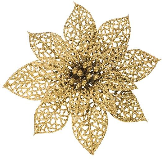 SUPLA 24 Pack Christmas Gold Glitter Poinsettia Flowers Picks Christmas Tree Ornaments 5.9" Wide ... | Amazon (US)