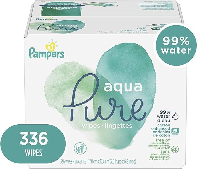 Baby Wipes, Pampers Aqua Pure Sensitive Water Baby Diaper Wipes, Hypoallergenic and Unscented, 6X... | Amazon (US)