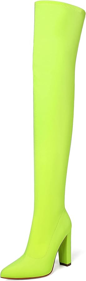 Thigh High Boots for Women Chunky High Heel Over The Knee Boots Stretch Pointed Toe GO GO Knee Hi... | Amazon (US)