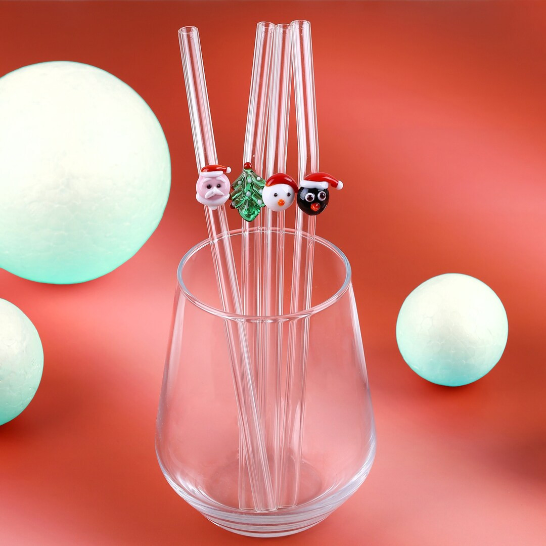 Christmas party glass straw, smoothie straw, Xmas Cocktail straws, holiday party, penguin, murano... | Etsy (US)