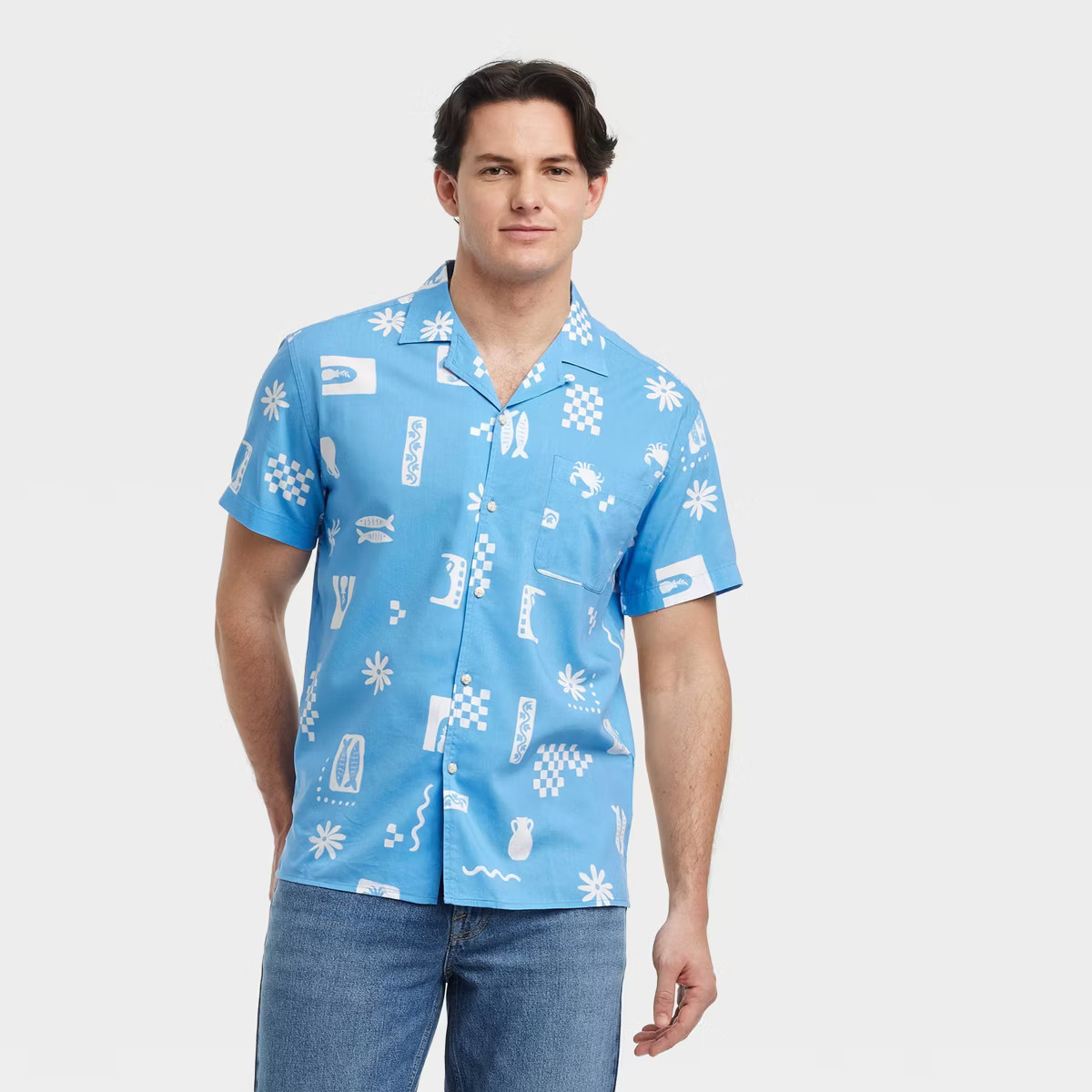 Men's Short Sleeve Printed Camp Shirt - Goodfellow & Co™ Blue | Target