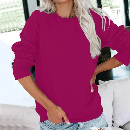 Sksloeg Oversized Sweatshirt for Women Hot Pink Sweatshirt Lightweight Crewneck Pullover Sweatshirt for Women Hot Pink S | Walmart (US)