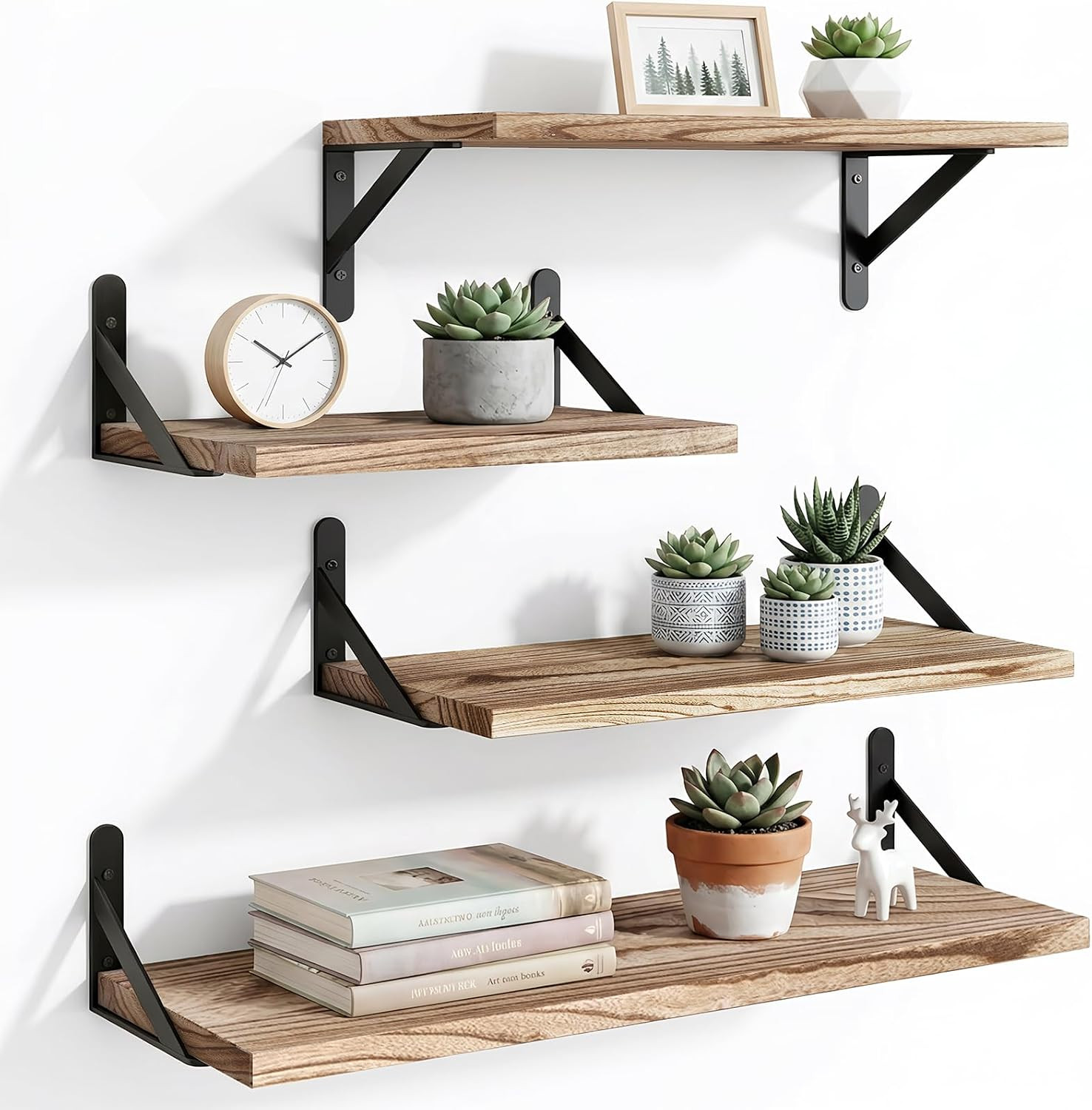 YGEOMER 4 Different Sizes Floating Shelves for Wall Decor, Light Carbonized | Amazon (US)