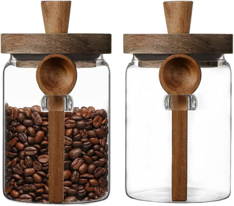 ANSQU Set of 2 Glass Food Storage Jars with Bamboo Wood Lid and Spoon, 20.3oz Glass Kitchen Canis... | Amazon (US)