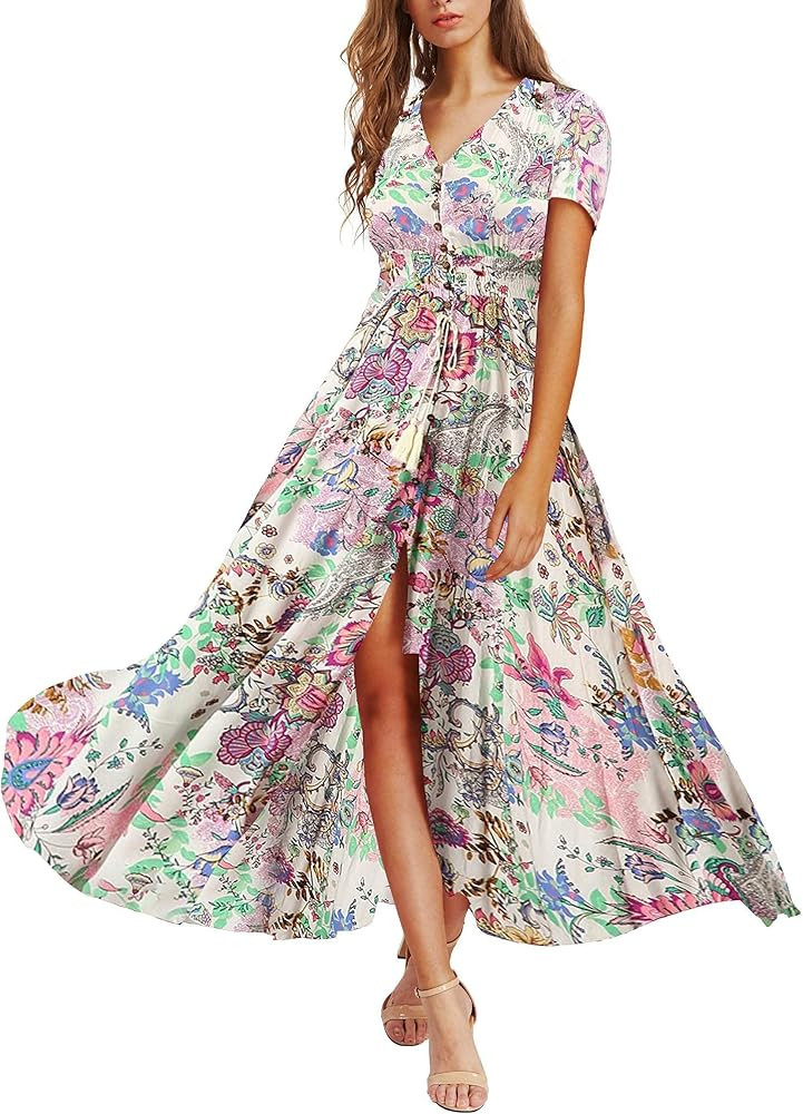 Milumia Women Button Up Floral Print Party Split Flowy Maxi Dress | Amazon (US)