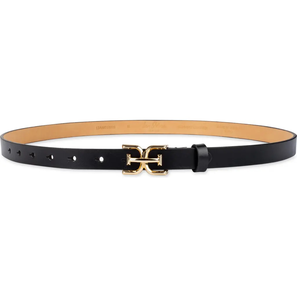 Sam Edelman Double E Logo Slim Leather Belt in Black at Nordstrom, Size Medium | Nordstrom