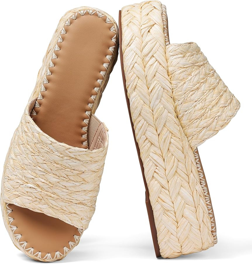 Platform Espadrilles Wedge Sandals for Women Summer Beach Vacation Cute Sandals Comfortable Raffi... | Amazon (US)