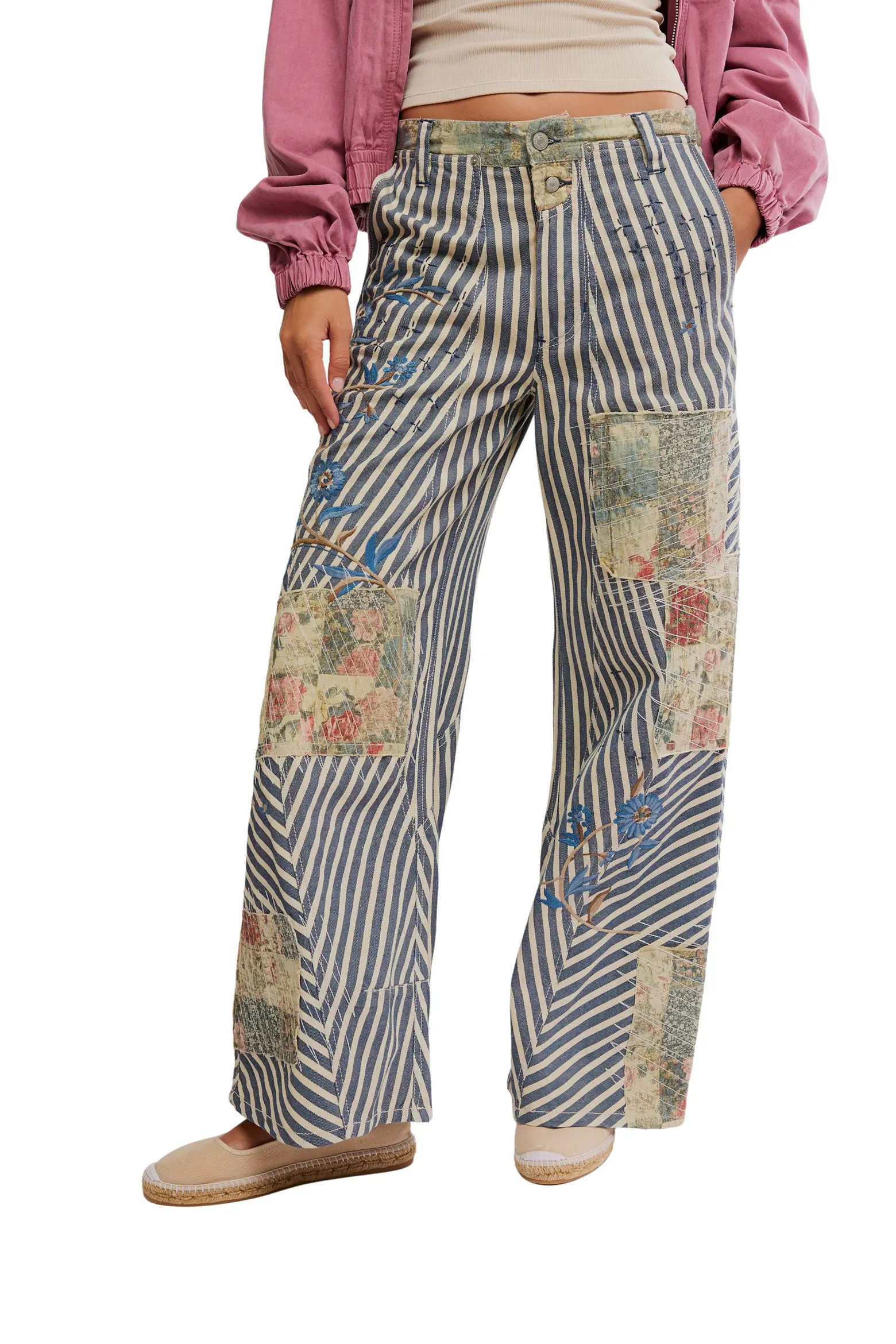 Runyon High Waist Patch Detail Stripe Cotton Pants (Women) | Nordstrom | Nordstrom