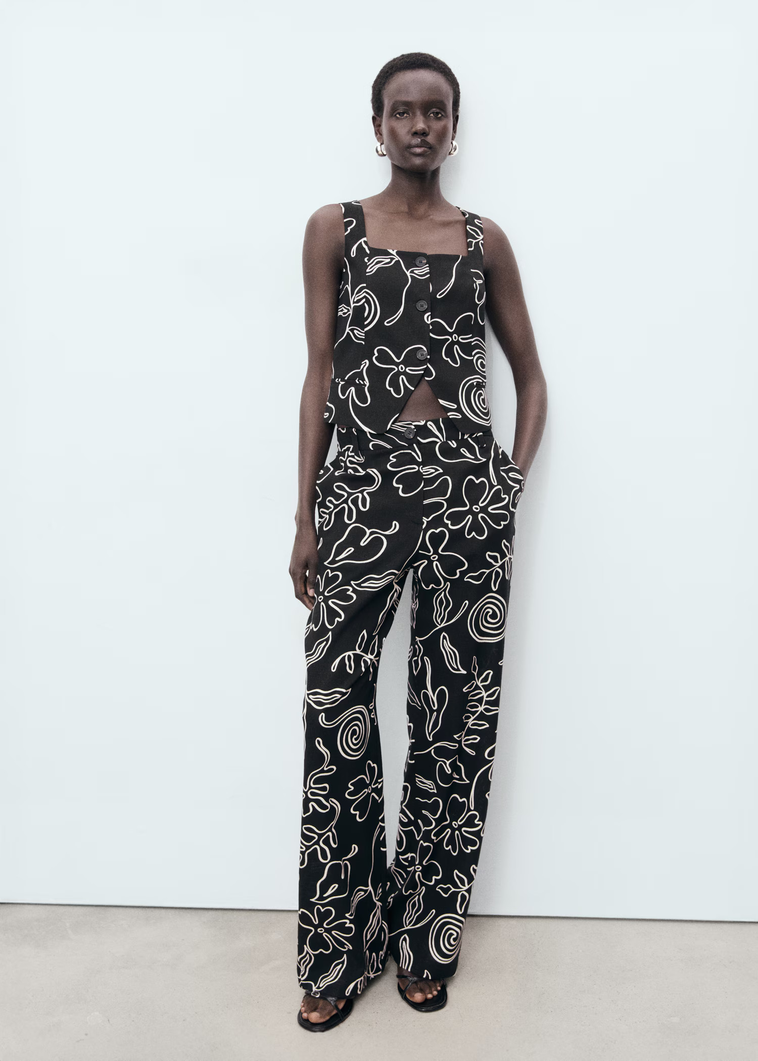 Floral-print linen suit waistcoat - Women | MANGO Canada | Mango Canada