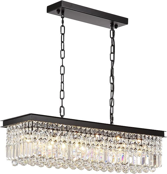 Moooni Industrial Rectangle Crystal Chandeliers Over Island Vintage Rectangular Pendant Chandelie... | Amazon (US)