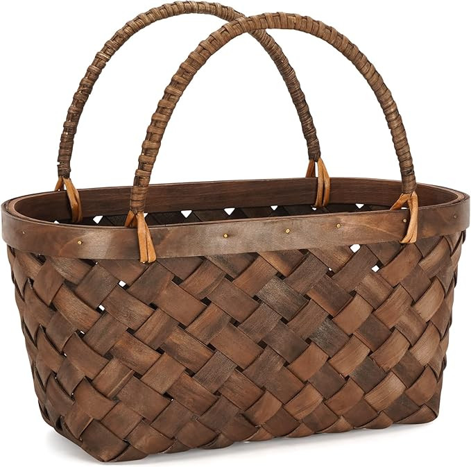 Picnic Basket, Woodchip Baskets for Gifts Empty, Woven Wicker Baskets, Cute Picnic Basket Toy for... | Amazon (US)