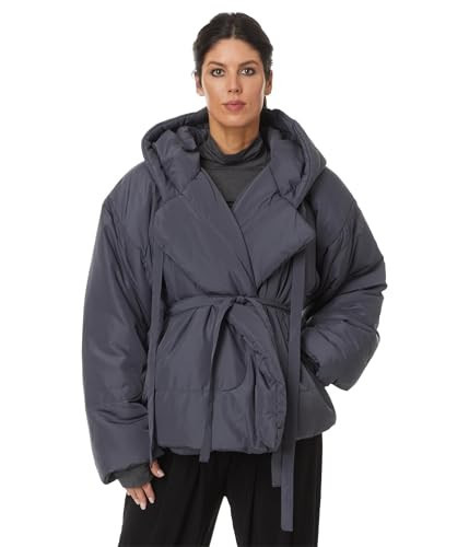 NORMA KAMALI Women's Hooded Sleeping Bag Coat Short, Charcoal, Medium-Large | Amazon (US)