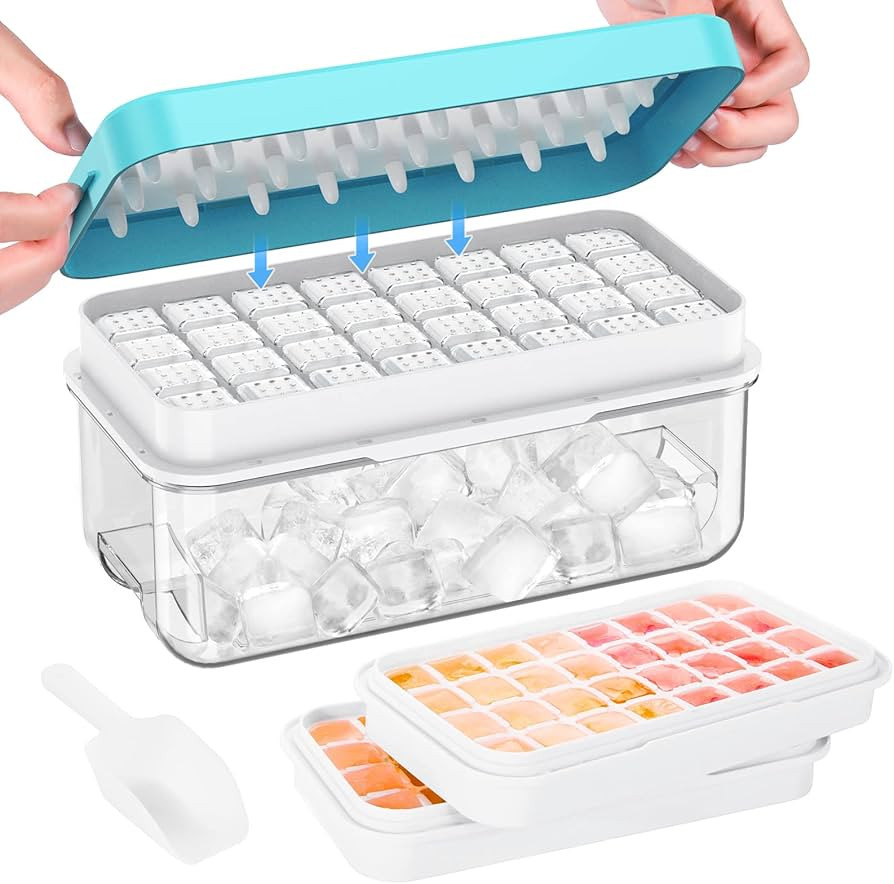 Ice Cube Tray with Lid and Bin, PHINOX 64 pcs Ice Trays for Freezer, Ice Cube Trays for Freezer w... | Amazon (US)