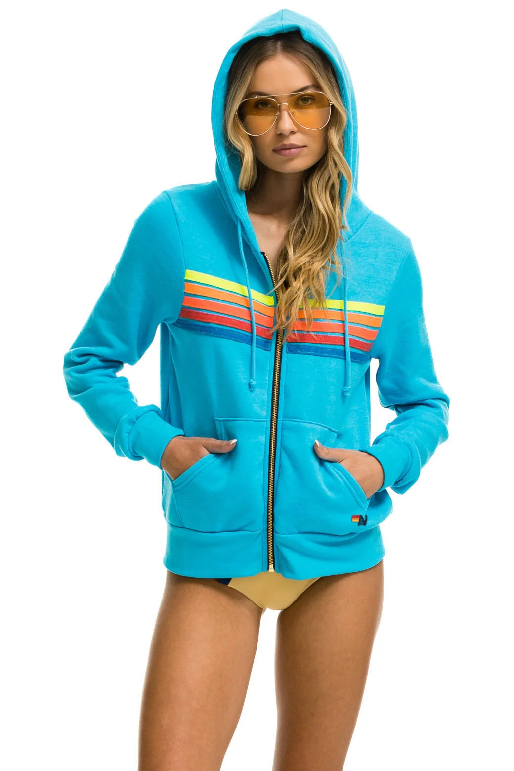5 STRIPE HOODIE - NEON BLUE // NEON RAINBOW | Aviator Nation