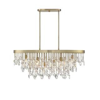 Livorno 8-Light Noble Brass with Crystal Accents 36 in. Linear Chandelier with No Bulbs Included | The Home Depot