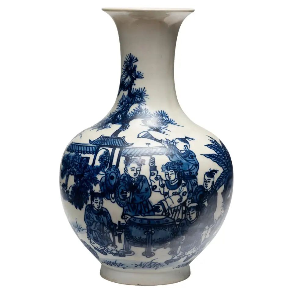Petite Blue and White Chinese Pear Vase | 1stDibs