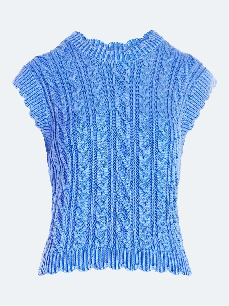 Free Assembly Women's Scalloped Cable Knit Cotton Vest, Sizes XS-XXL | Walmart (US)
