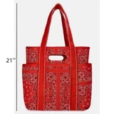 Vintage Red Bandana Cut Out Tote Bag, Women's Retro Americana Shoulder Tote Bag with Exterior Sli... | Walmart (US)
