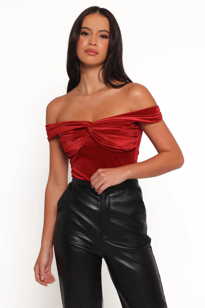 Rita Velvet Off Shoulder Top - Red | Petal & Pup (US)