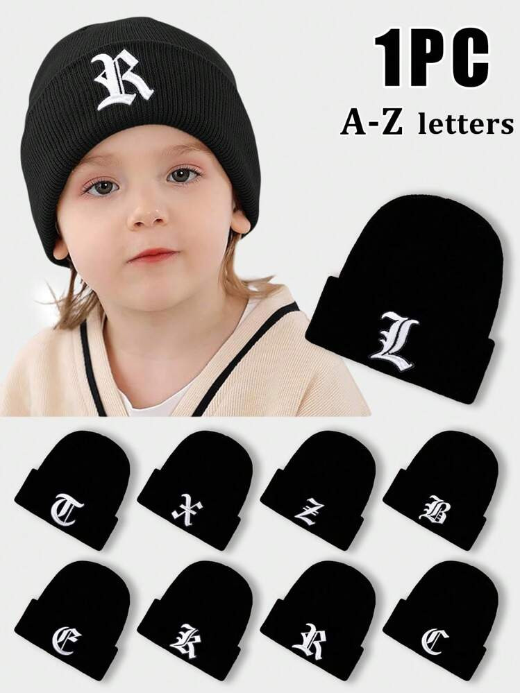 1pc Gothic Embroidered 26 English Letters Children's Knit Hat, Boys/Girls Outdoor Warm Casual Bea... | SHEIN