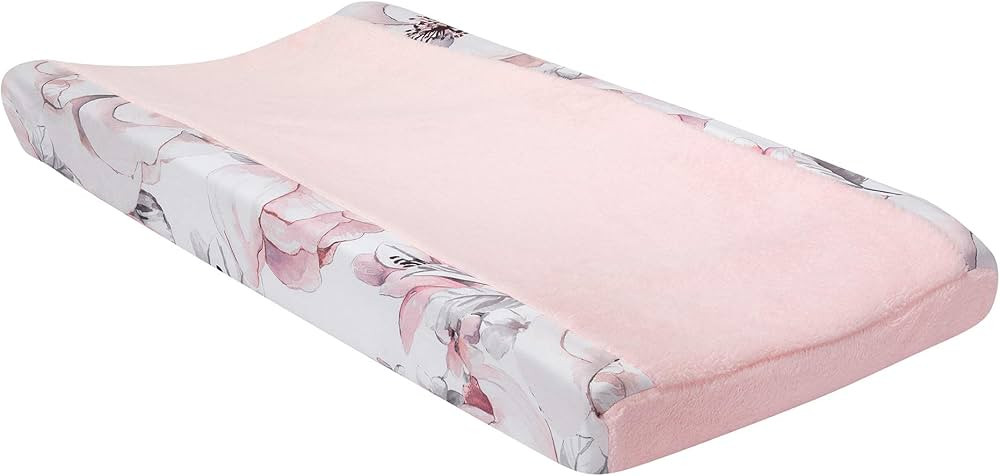 Lambs & Ivy Signature Botanical Baby Pink/Gray Floral Minky Changing Pad Cover | Amazon (US)