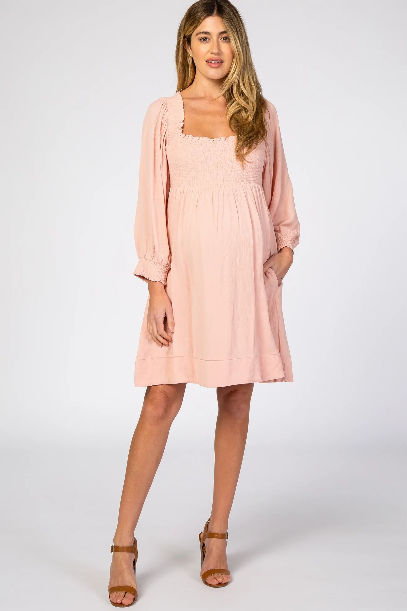 Light Pink Smocked Maternity Mini Dress | PinkBlush Maternity