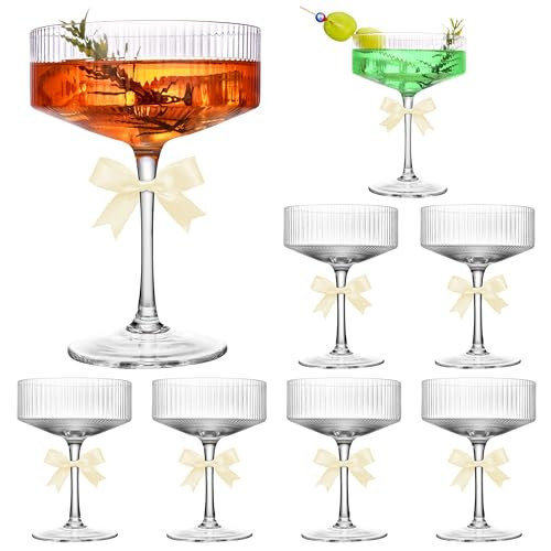YQ Ribbed Coupe Glasses Set of 8, 10 oz Glass Coupe Glasses, Espresso Martini Glasses Vintage Cocktail Glasses Set, Elegant Coupe Glassware for Martini, Wine, Champagne, Perfect for Parties & Gifts | Amazon (US)