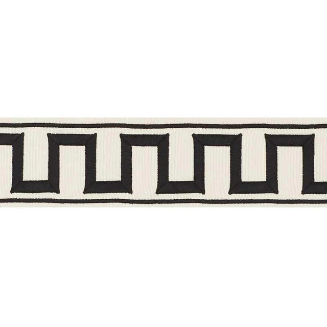 Schumacher Black On Ivory Greek Key Embroidered Tape | DecoratorsBest