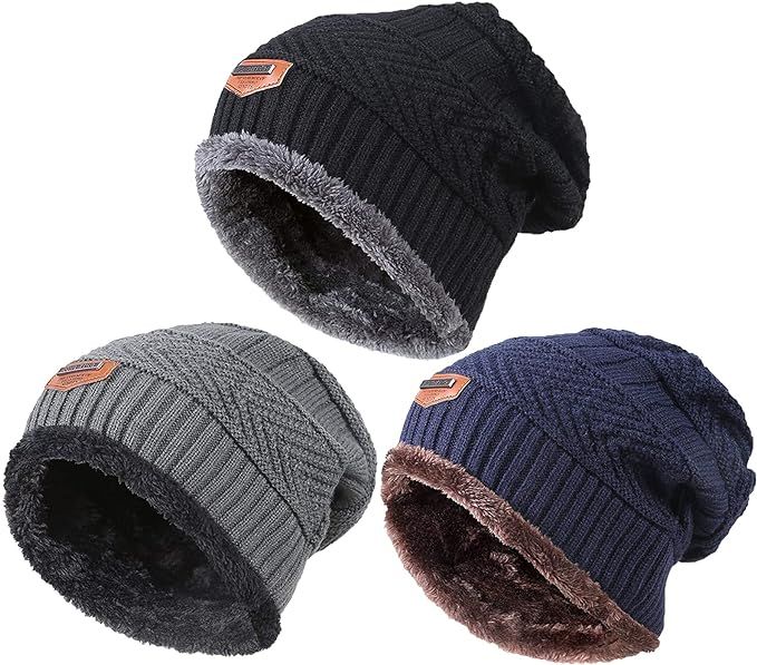 T WILKER 2Pcs Kids Winter Knitted Hats+Scarf Set Warm Fleece Lining Cap for 5-14 Year Old Boys Gi... | Amazon (US)