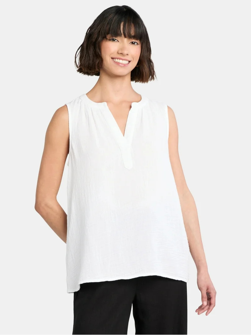Time and Tru Women's Double Cloth Cotton Tank Top, Sizes XS-XXXL | Walmart (US)